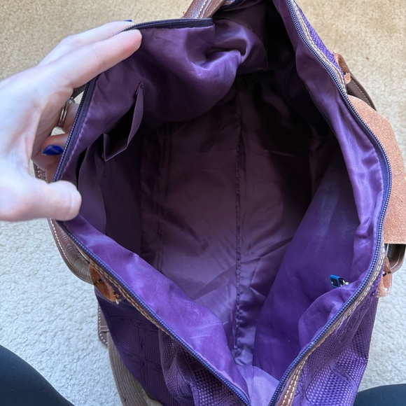 Longchamp 1948 Purple Jacquard Travel Bag Leather Trim Weekender Duffle - Picture 5 of 8